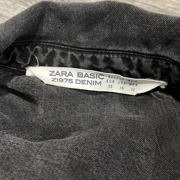 ZARA Embroidered Black Button-Up Shirt Dress XS-M $100 - Picture 9 of 11